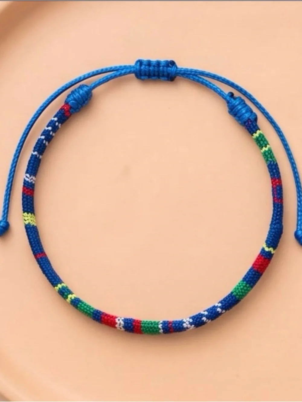 New Adjustable Blue Woven Friendship Bracelet with Multicolor Accents